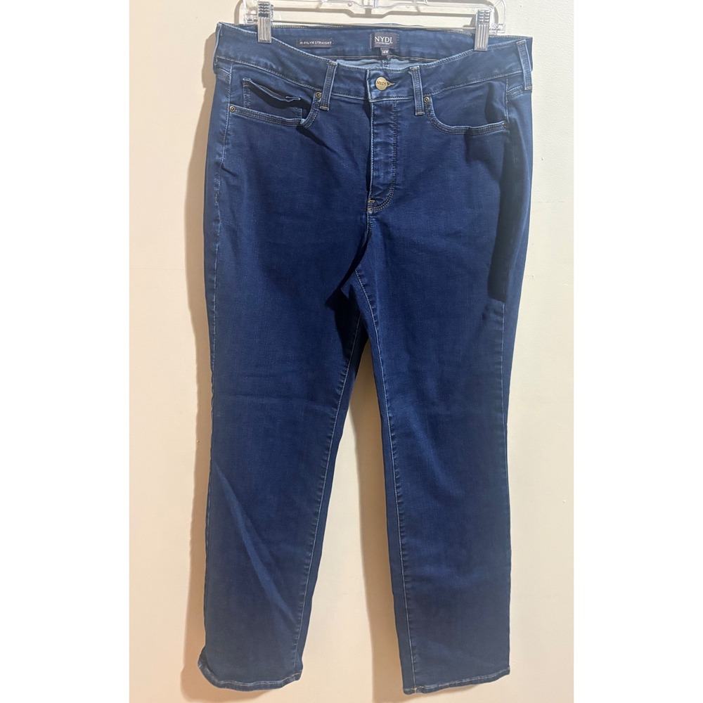 NYDJ Marilyn Straight Jeans Womens 14W Blue Excellent Lift Tuck High Rise Denim